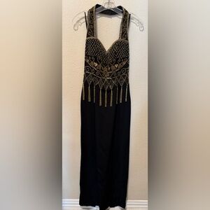 Elegant Black and Gold Halter Dress